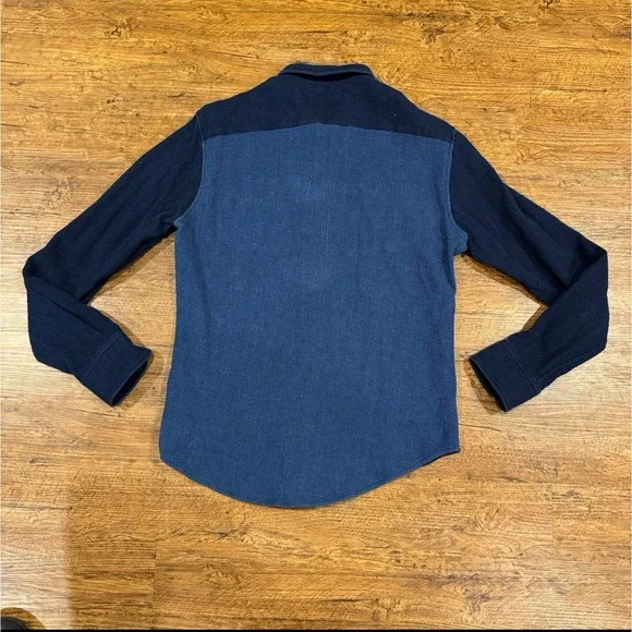 Simon Miller Blue Casual Preppy Work Waffle Knit Button Up Flannel Shirt Men's 3 - Picture 3 of 9